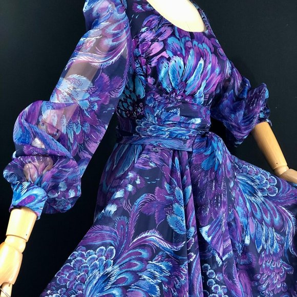 blue polyester chiffon / garden cocktail party dre - Picture 6 of 9